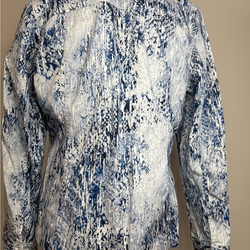 Chicos Women's Blue and White abstract zip up lightweight jacket size large (2) - Picture 6 of 13